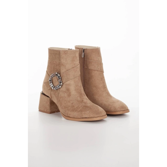 Vizon Süet Tarz Topuklu Tokalı Bot