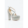 13 cm Platform Topuklu Taşlı Düğün Ayakkabısı Gümüş