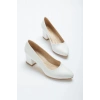 Kadın 5 cm Kalın Topuklu Stiletto Beyaz