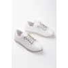 Kadın Beyaz Rugan Taşlı Bağcık Şık Spor Ayakkabı