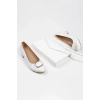 Kadın Kısa Topuklu Şık Tokalı Günlük Ayakkabı Ve Çanta Takımı Beyaz