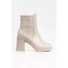 Kadın Bej Yüksek Topuklu Fermuarlı Bot