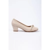 5 cm Topuklu Taşlı Ortopedik Taban Stiletto Bej