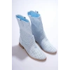 Kadın Lazer Kesim Kovboy Tarz Yazlık Bot Buz Mavisi