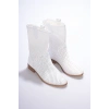 Kadın Lazer Kesim Kovboy Tarz Yazlık Bot Beyaz