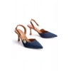 Kadın Lacivert Sivri Burunlu Aksesuarlı Stiletto
