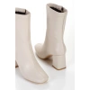 Bej Kadın Küt Burun Topuklu Fermuarlı Bot