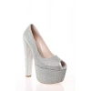 Gümüş Yüksek Topuklu Platform Topuklu Burnu Açık Abiye Ayakkabı