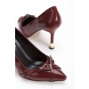 Kadın 7 cm İnce Topuklu Stiletto Bordo Rugan