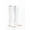 Kadın Beyaz Dizaltı Sivri Burun İnce Topuklu Fermuarlı Çizme