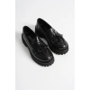 Kadın Günlük Rahat Püsküllü Loafer Siyah Cilt