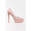 Kadın Pudra Rugan Yüksek Topuklu Abiye Ayakkabı