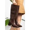 Kahverengi Küt Burunlu Kadın Çizme