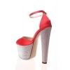 Kırmızı Arkası Kapalı Burnu Açık Yüksek Platformlu Taşlı Abiye Ayakkabı