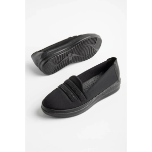 Kadın Siyah Iki Sıra Taşlı Günlük Içi Deri Spor Ayakkabı