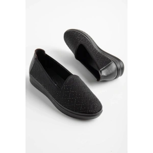 Kadın Siyah Taşlı Günlük Içi Deri Spor Ayakkabı