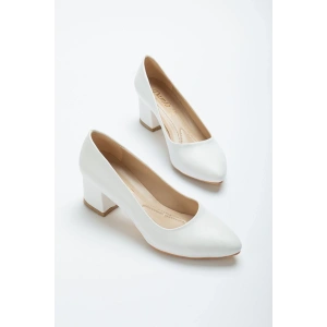 Kadın 5 cm Kalın Topuklu Stiletto Beyaz