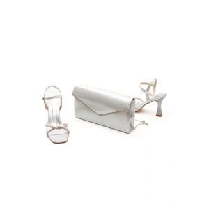 Kadın Taşlı Ayakkabı Çanta Kombini Gümüş