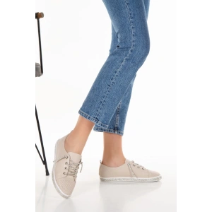 Kadın Ten Taşlı Bağcık Şık Spor Ayakkabı