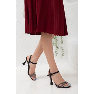 Kadın Arkası Açık Taşlı Abiye Ayakkabı Siyah