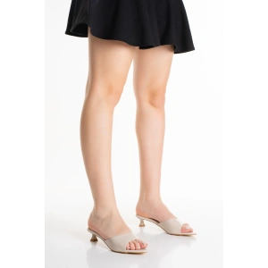 Kadın Bej Alçak Topuklu Sivri Burunlu Terlik