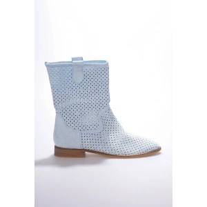 Kadın Lazer Kesim Kovboy Tarz Yazlık Bot Buz Mavisi