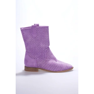 Kadın Lazer Kesim Kovboy Tarz Yazlık Bot Lila