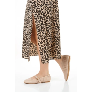 Bej Esnek Düz Tabanlı Büzgülü Babet