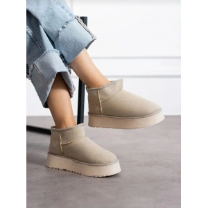Kadın 4 cm Kalın Tabanlı İçi Kürklü Bot Bej