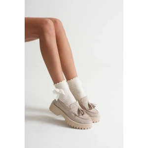 Kadın Günlük Rahat Püsküllü Loafer Bej Süet