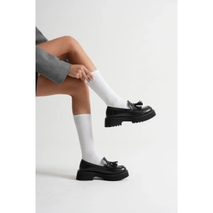 Kadın Günlük Rahat Püsküllü Loafer Siyah Cilt