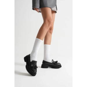 Kadın Günlük Rahat Püsküllü Loafer Siyah Kroko