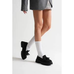 Kadın Günlük Rahat Püsküllü Loafer Siyah Süet