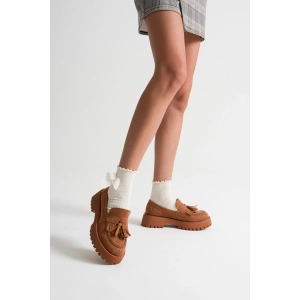 Kadın Günlük Rahat Püsküllü Loafer Taba Süet