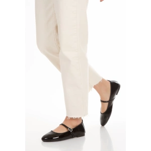 Kadın Hafif Günlük Kemerli Rahat Babet Siyah Rugan