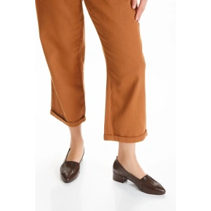 Kadın Hakiki Deri Özel Üretim Kalın Topuklu Ayakkabı Kahverengi