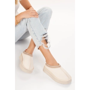 Kadın İçi Tüylü Düz Tabanlı Kadın Ayakkabısı Bej