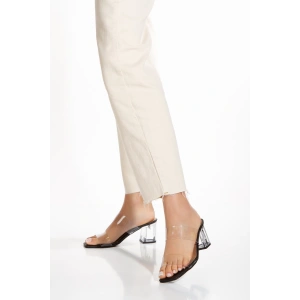 Kadın Kalın Topuklu Şeffaf Bantlı Terlik Siyah