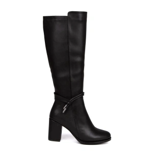 Kadın Kalın Topuklu Siyah Suni Deri Biyeli Çizme