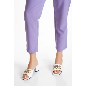 Kadın Kalın Topuklu Tokalı Terlik Beyaz