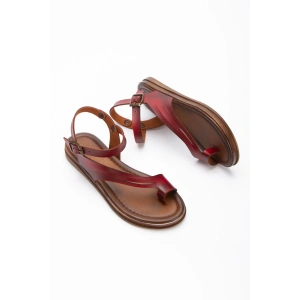 Kadın Kırmızı Hakiki Deri Görünümlü Parmak Arası Sandalet