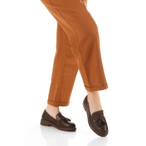 Kadın Klasik Loafer Makosen Püsküllü Günlük Ayakkabı Kahverengi