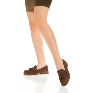 Kadın Klasik Loafer Makosen Püsküllü Günlük Ayakkabı Kahverengi Süet