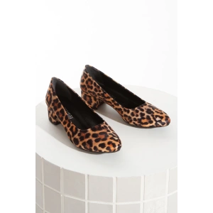 Kadın Leopar Suni Deri Kısa Topuklu Stiletto