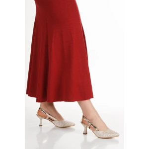 Kadın Saten Taş İşlemeli Arkası Açık Abiye Ayakkabı Altın