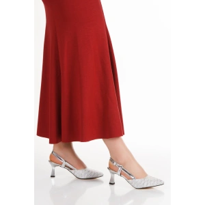 Kadın Saten Taş İşlemeli Arkası Açık Abiye Ayakkabı Gümüş