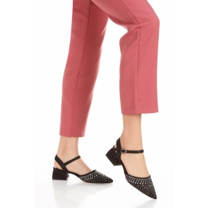 Kadın Sivri Burunlu Arkası Açık Taş Desenli Ayakkabı