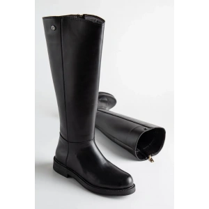 Kadın Siyah Fermuarlı Düğmeli Çizme