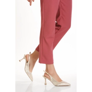 Kadın Taş İşlemeli İnce Topuklu Gece Ayakkabısı Altın