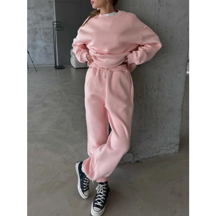 3 iplik şardonlu Lastik paça eşofman pembe p510439